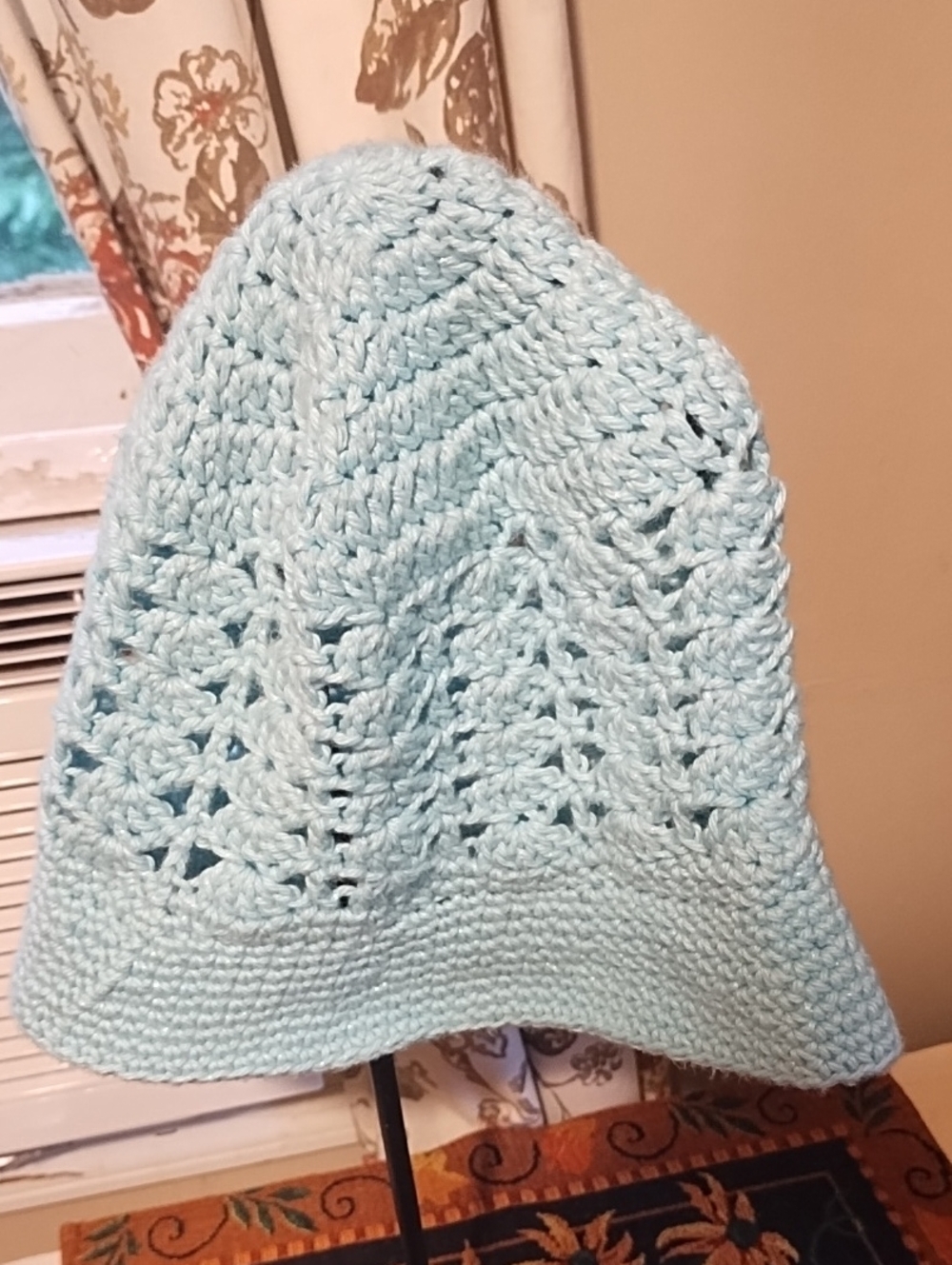 Light Blue Crochet Hooded Hat - Women's Knit Accessory OSFM. New No Tags.
